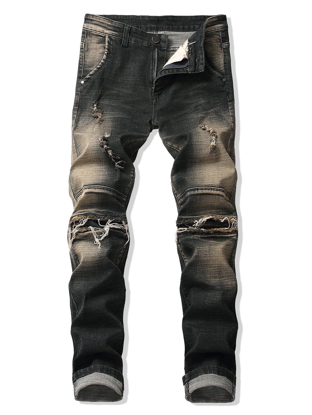 

Casual Ripped Patchworks Cuffed Jeans, Mist blue