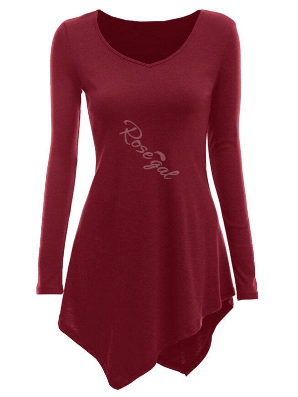 

Plus Size Asymmetrical Tunic T-shirt, Red wine