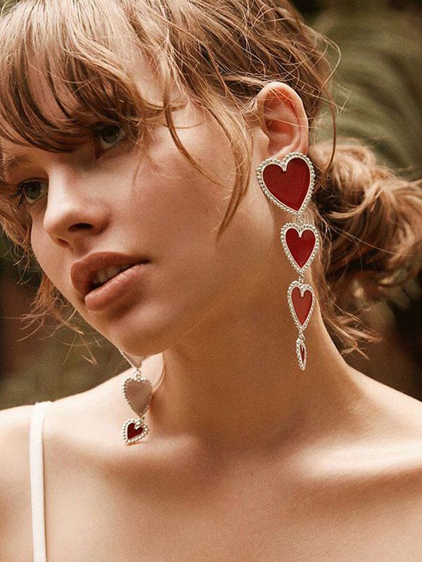 

Heart Long Drop Earrings, Silver