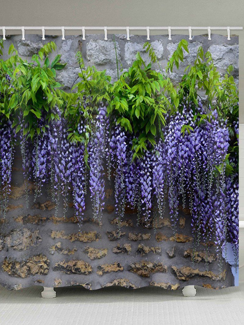 

Brick Wall Flowers Print Waterproof Bathroom Shower Curtain, Multi
