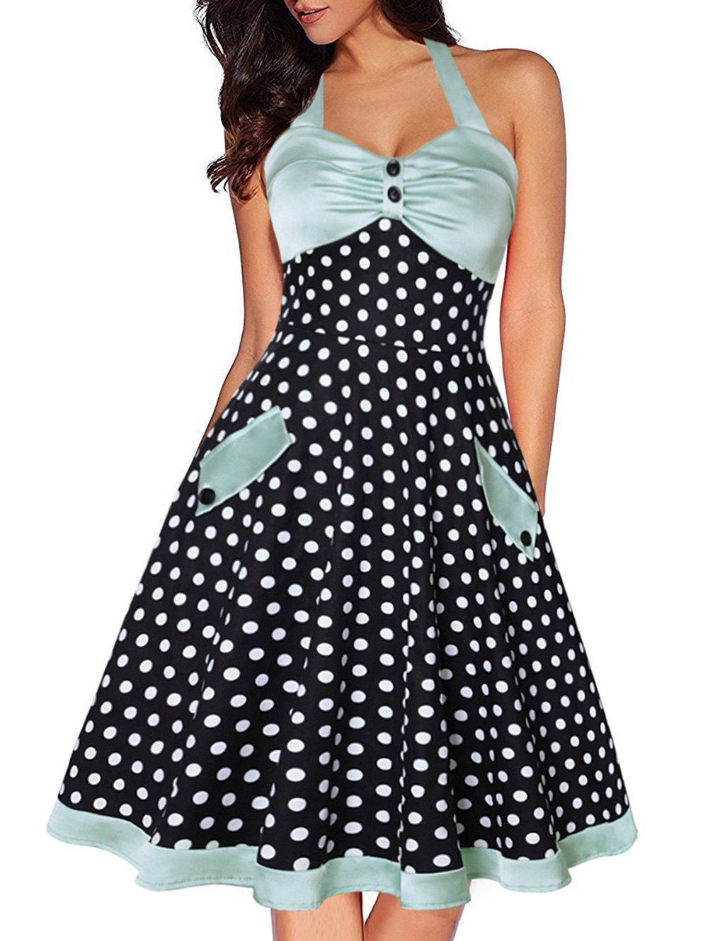 

Polka Dot Ruched Open Back Dress, Pale blue lily