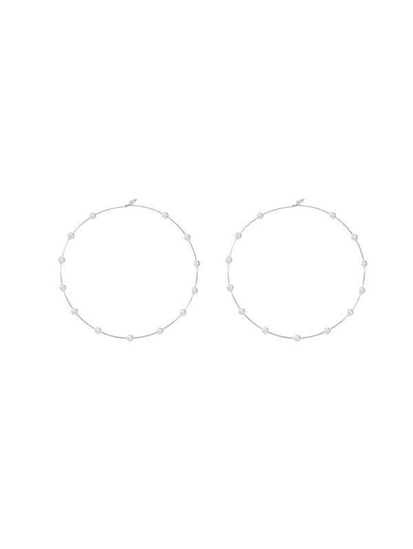 

Faux Pearl Decor Hoop Earrings, Silver