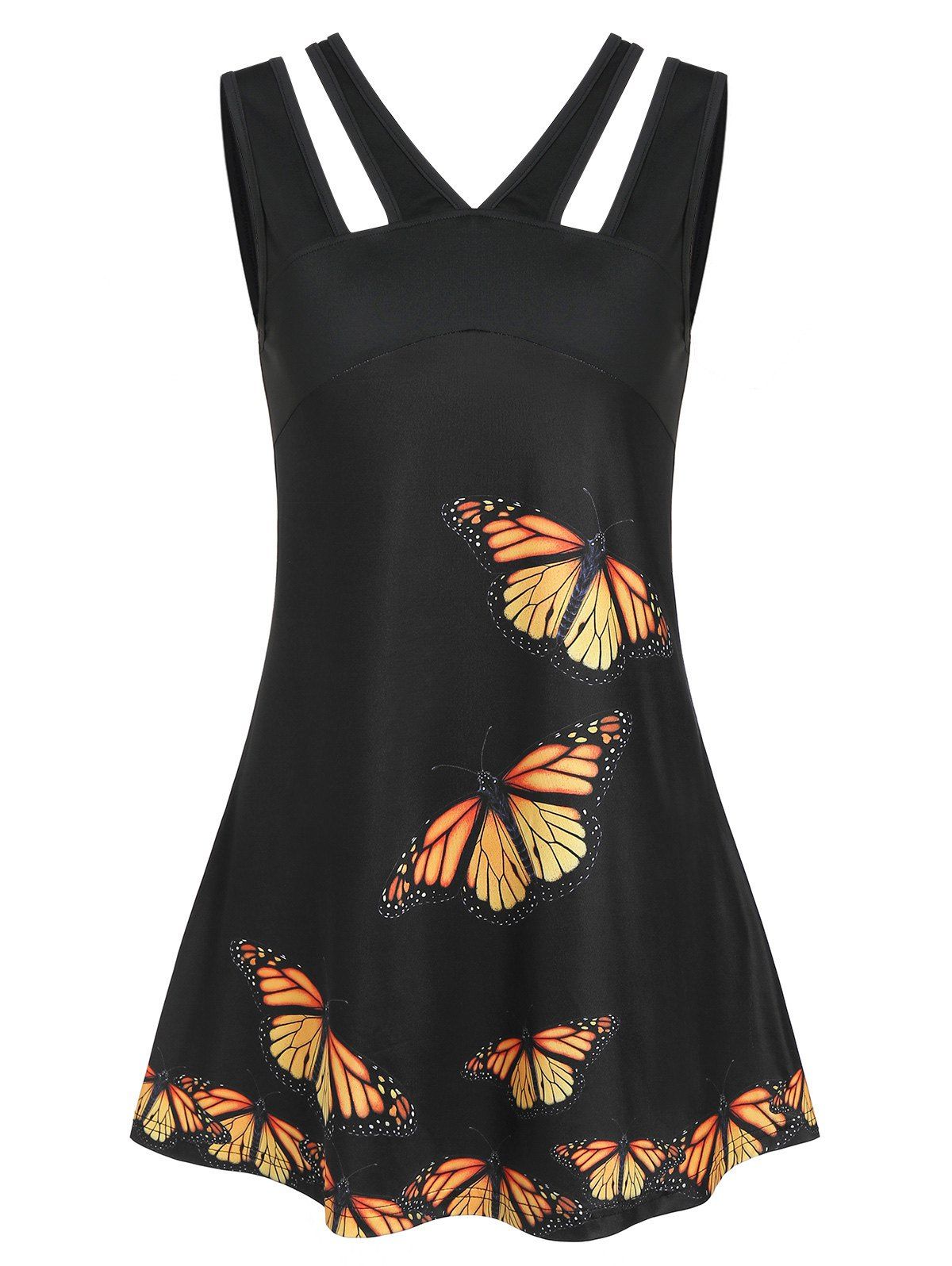 

V Neck Butterfly Print Hollow Out Tank Top, Black