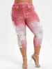 Capri Lace Panel 3D Printed Plus Size Jeggings -  