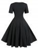 Plus Size A Line Solid V Neck Vintage Dress -  