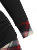 V Neck Plaid Panel Ruched T Shirt -  