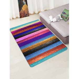 

Striped Print Design Floor Mat, White