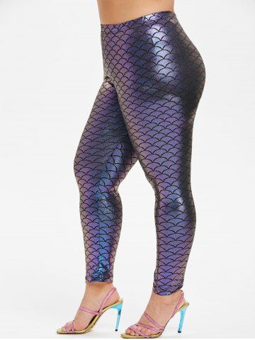 Plus Size Shiny Scale Print Mermaid Leggings