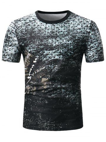 

Indian Drawing and Britain Flag Print Casual T-shirt, Black