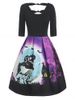 Halloween Bat Dinosaur Skeleton Print Knotted Dress -  
