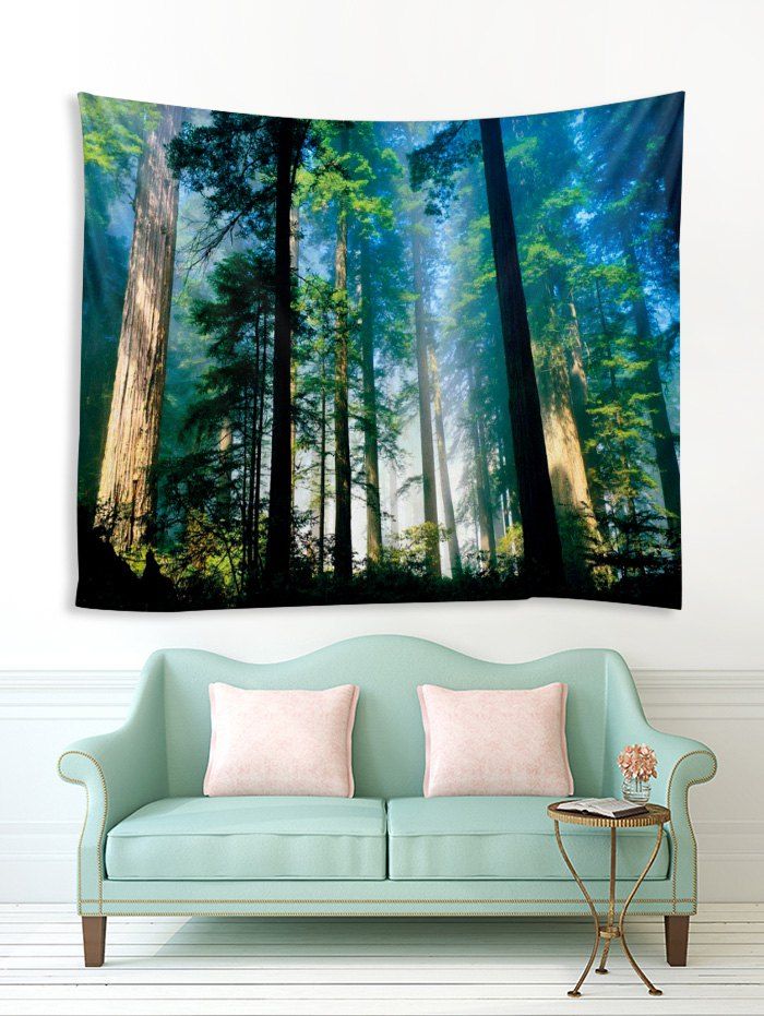 

Forest Pattern Printed Tapestry, Greenish blue