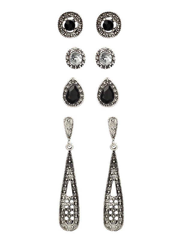 

Faux Gem Water Drop Shape Earrings Set, Silver
