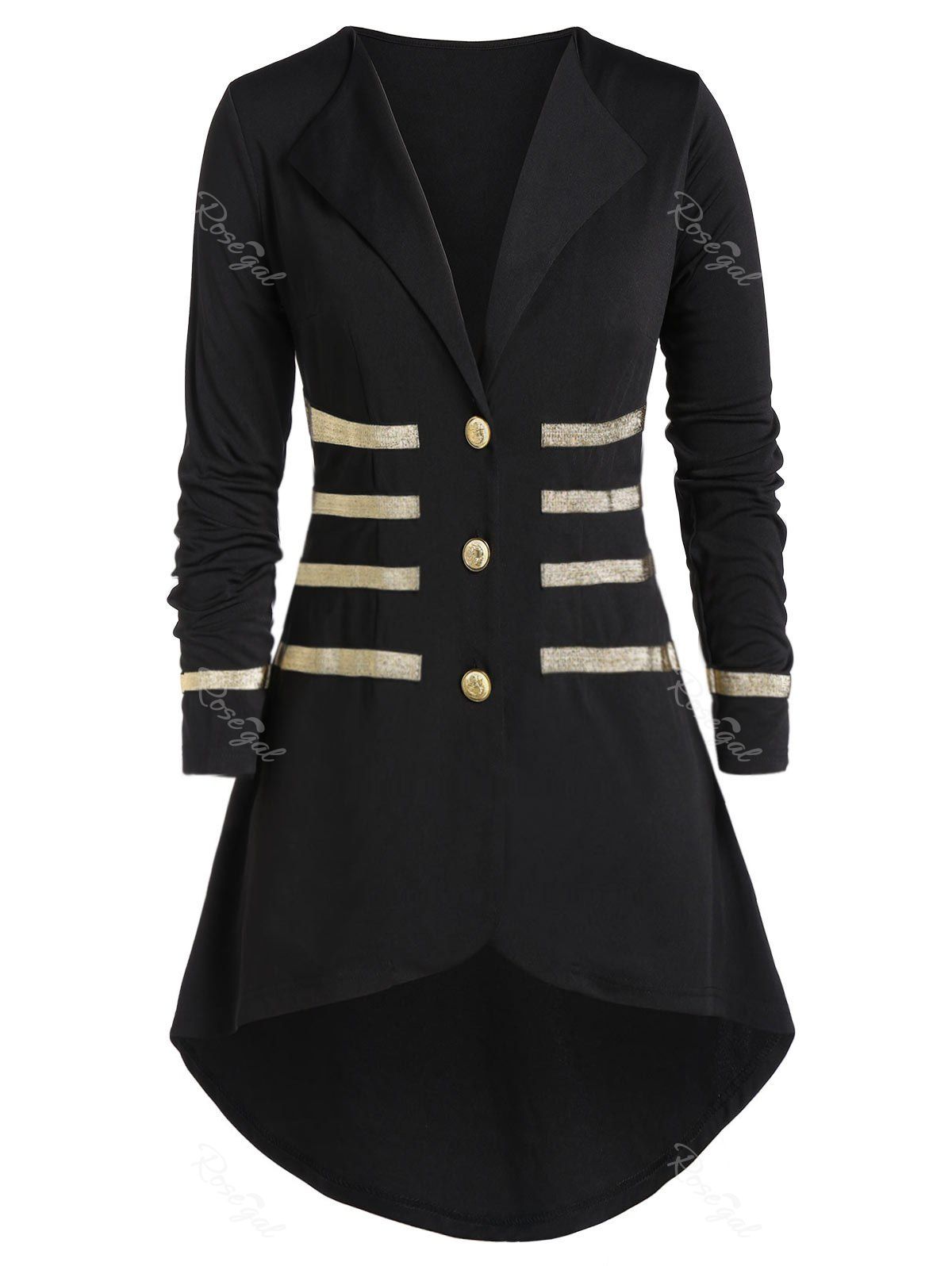 

Plus Size Contrast Lapel Button Coat, Black