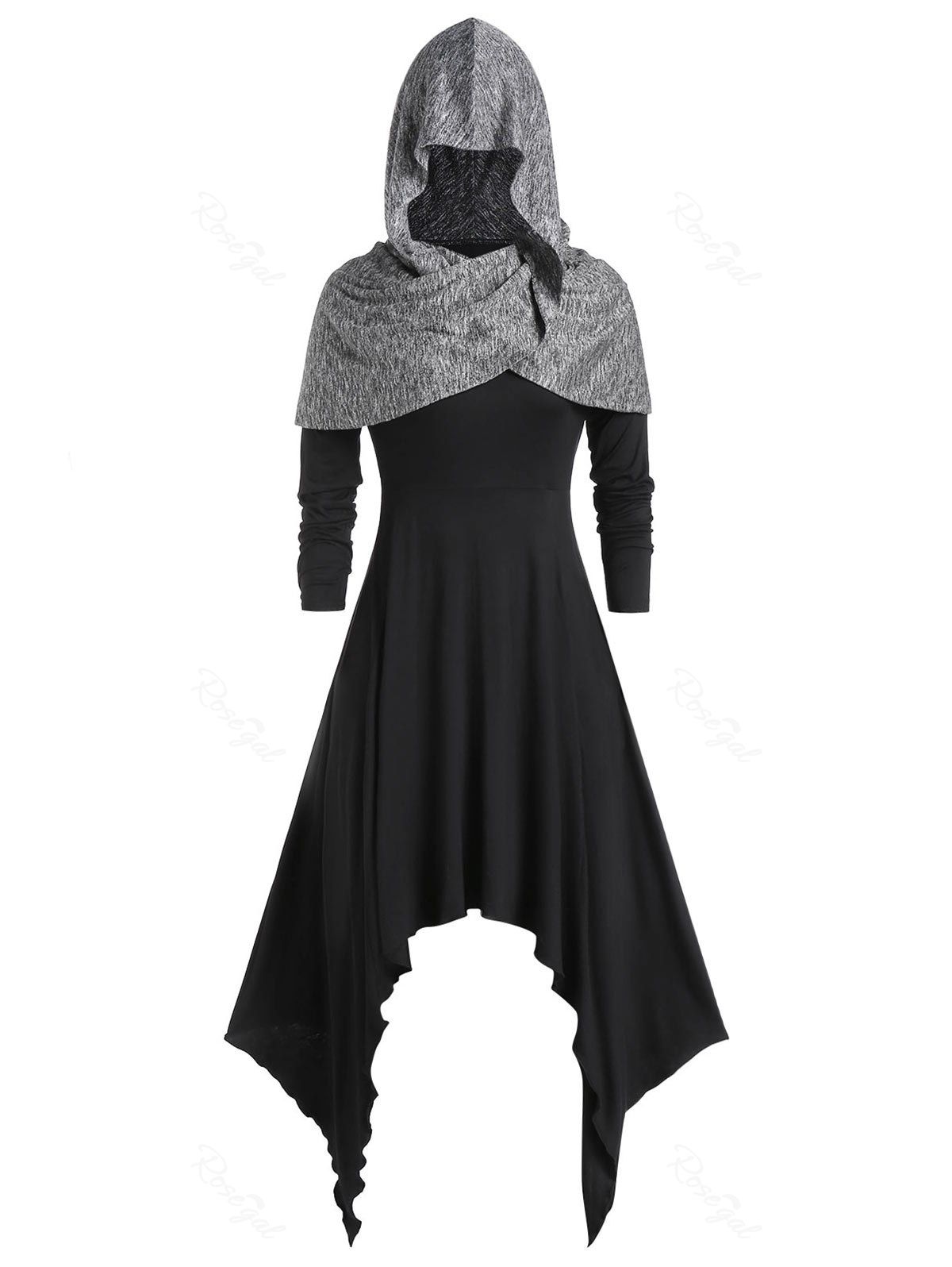 

Plus Size Contrast Color Handkerchief Gothic Capelet Dress, Black