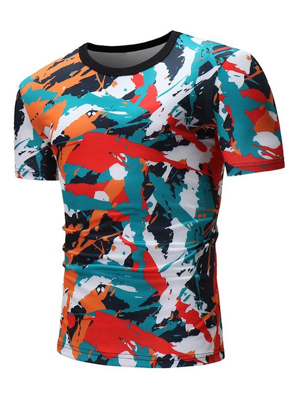 

Colorful Painting Graphic Print Short Sleeve T-shirt, Green