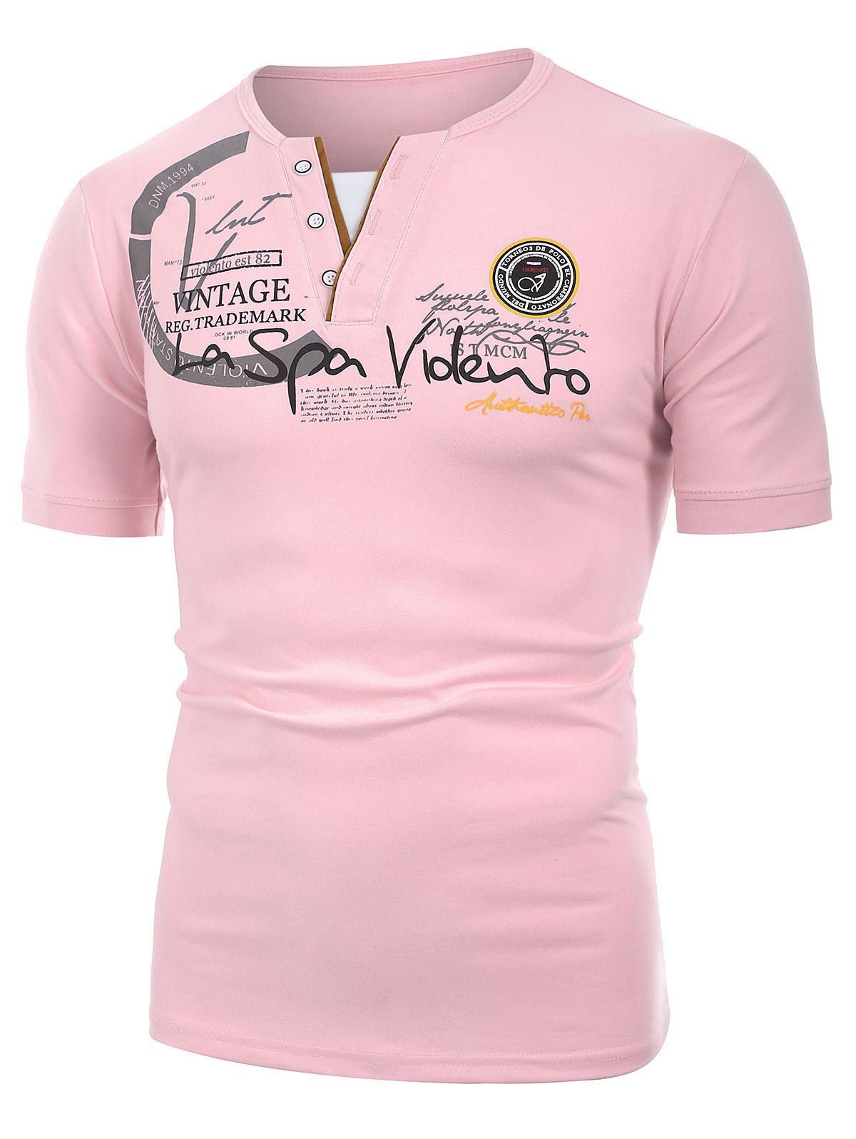 

Badge Letter Printed Short Sleeves T-shirt, Pink