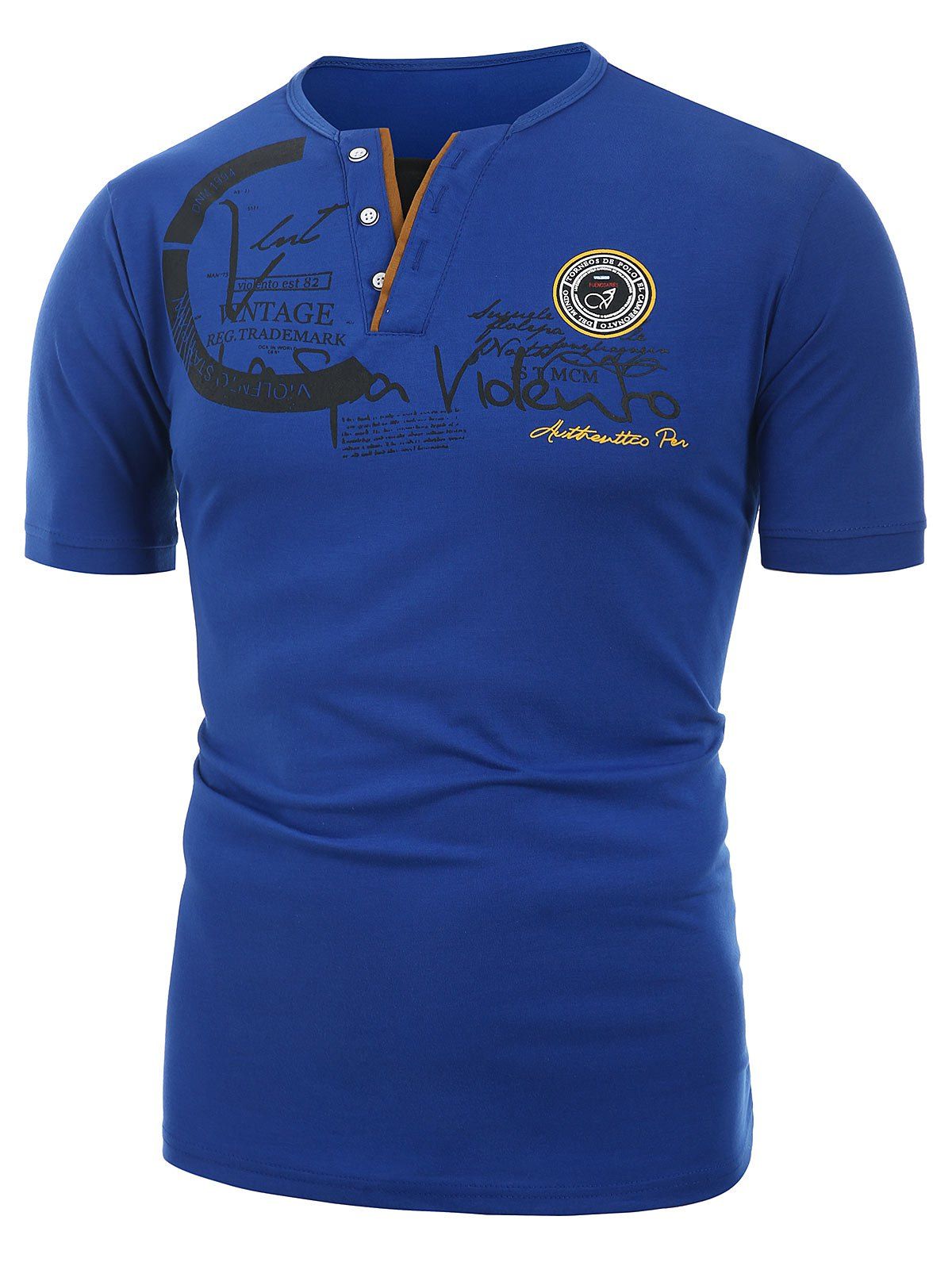 

Badge Letter Printed Short Sleeves T-shirt, Blue