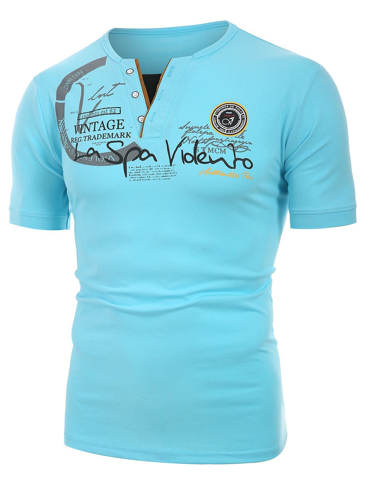 

Badge Letter Printed Short Sleeves T-shirt, Tron blue