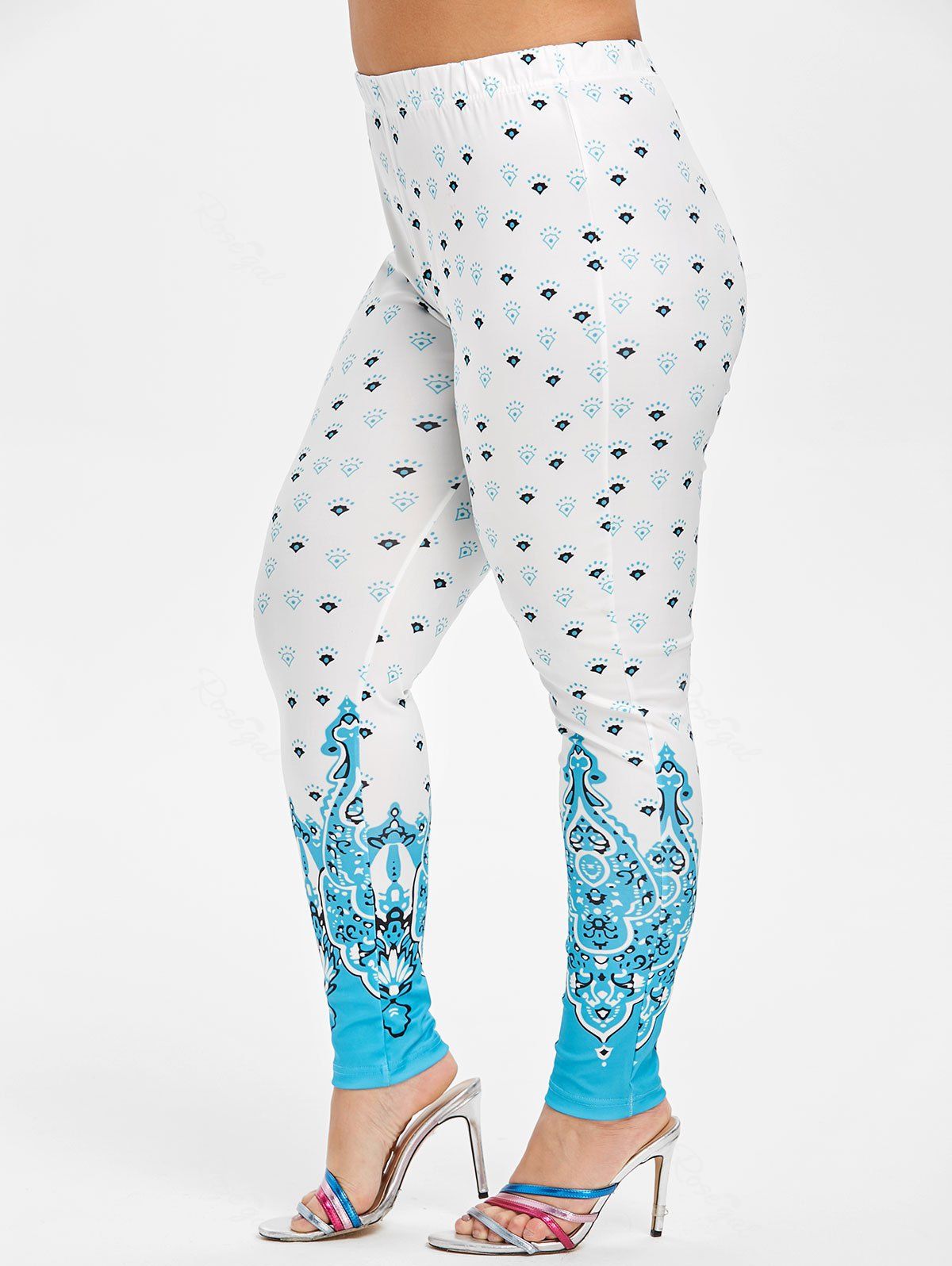 

Plus Size High Rise Tribal Print Leggings, Tron blue