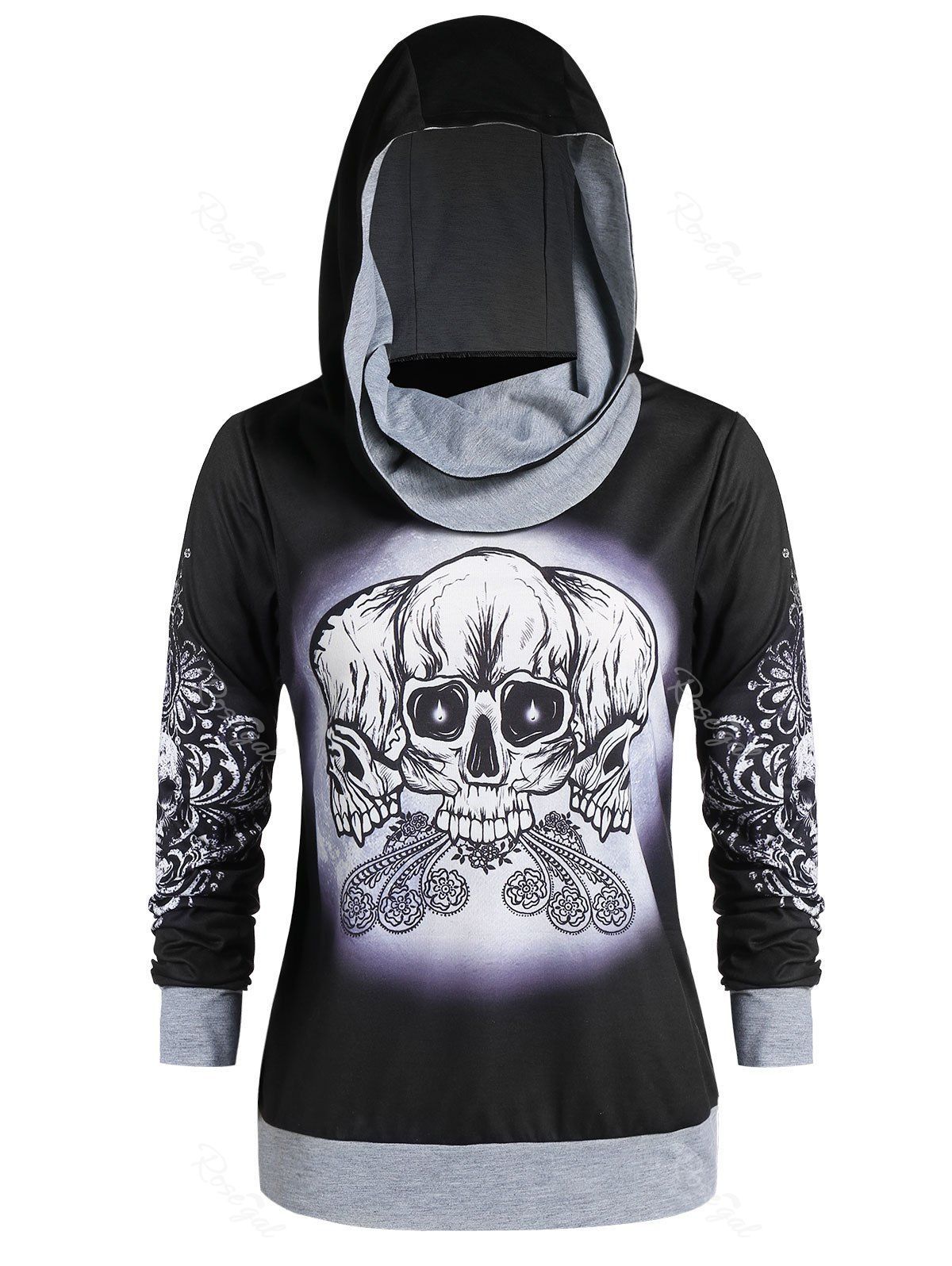 

Plus Size Skull Print Graphic Gothic Hoodie, Black