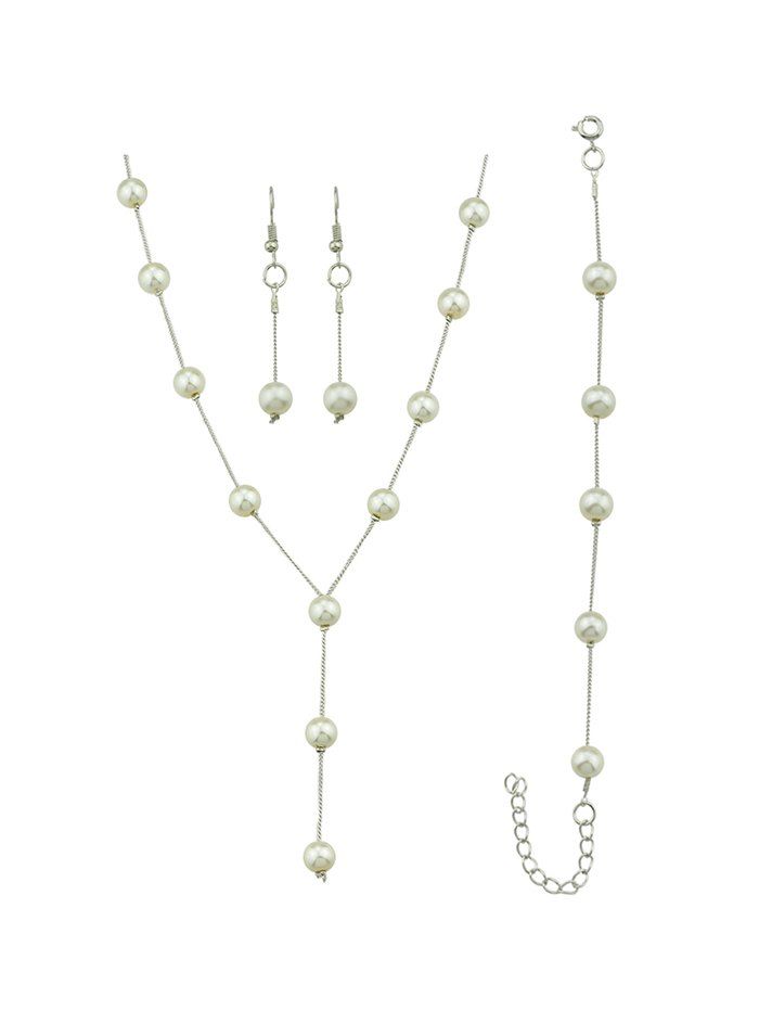 

Faux Pearl Chain Necklace Jewelry Set, Silver