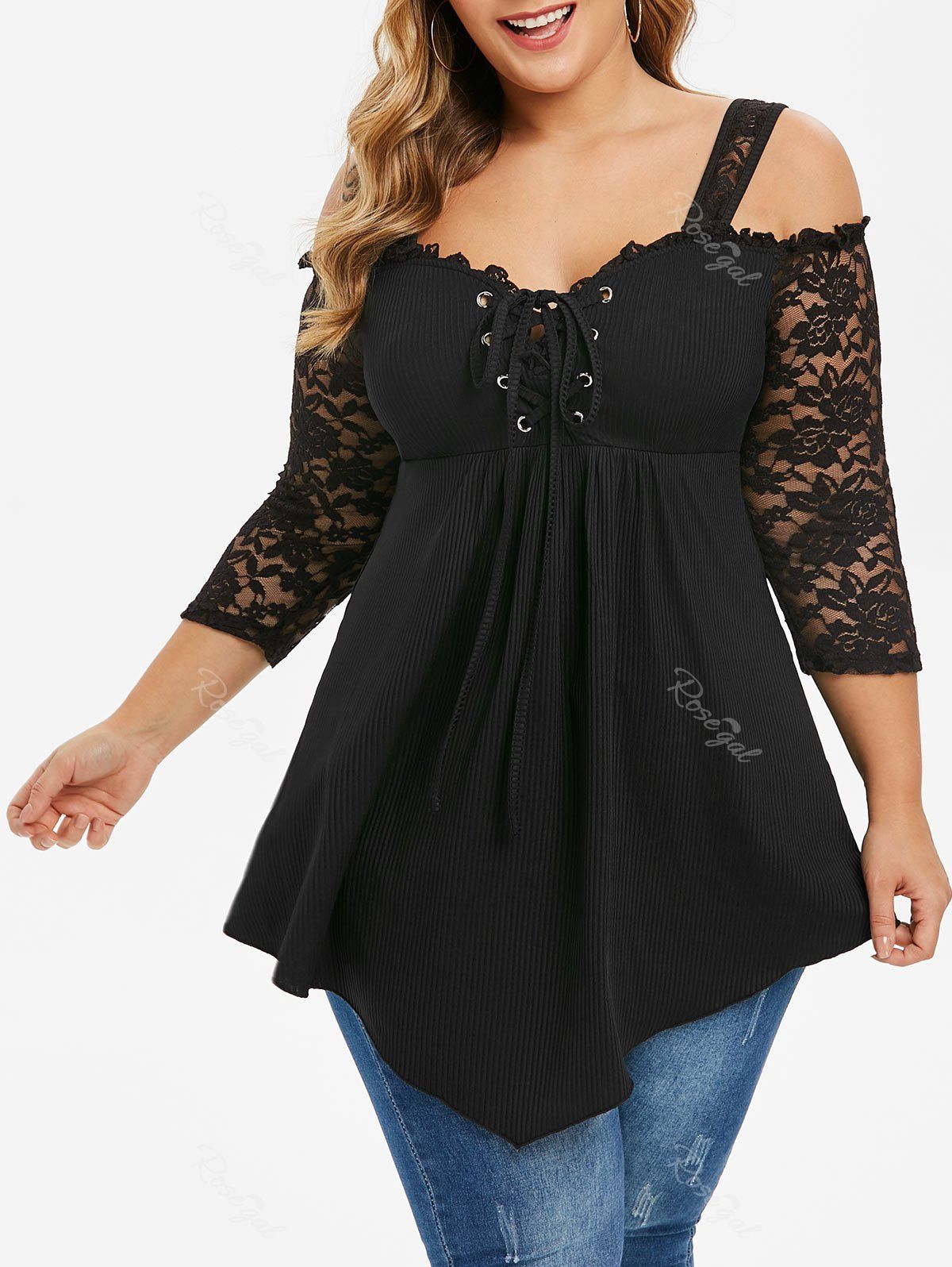 plus size lace up shirt