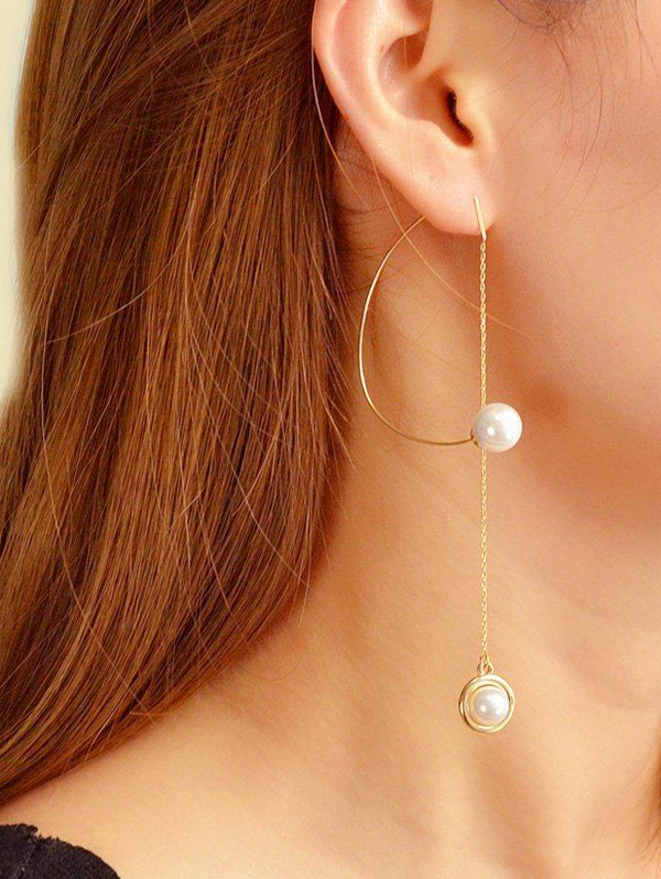 

Single Faux Pearl Long Chain Earrings, Gold