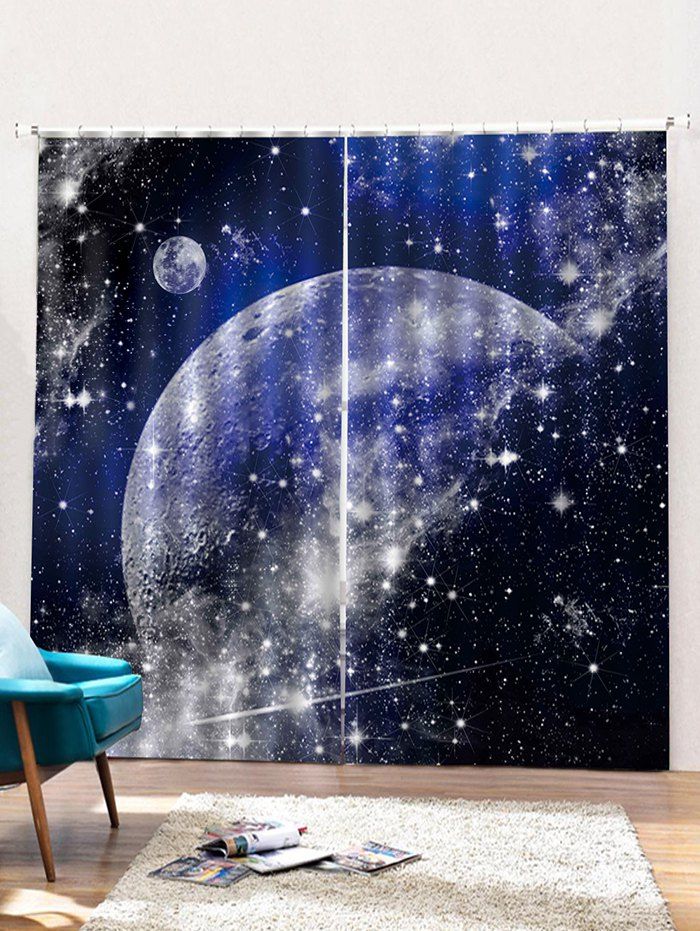 

2PCS Starry Sky Pattern Printed Window Curtains, Multi