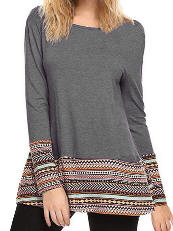

Printed Round Neck Tee with Pockets, Gray cloud
