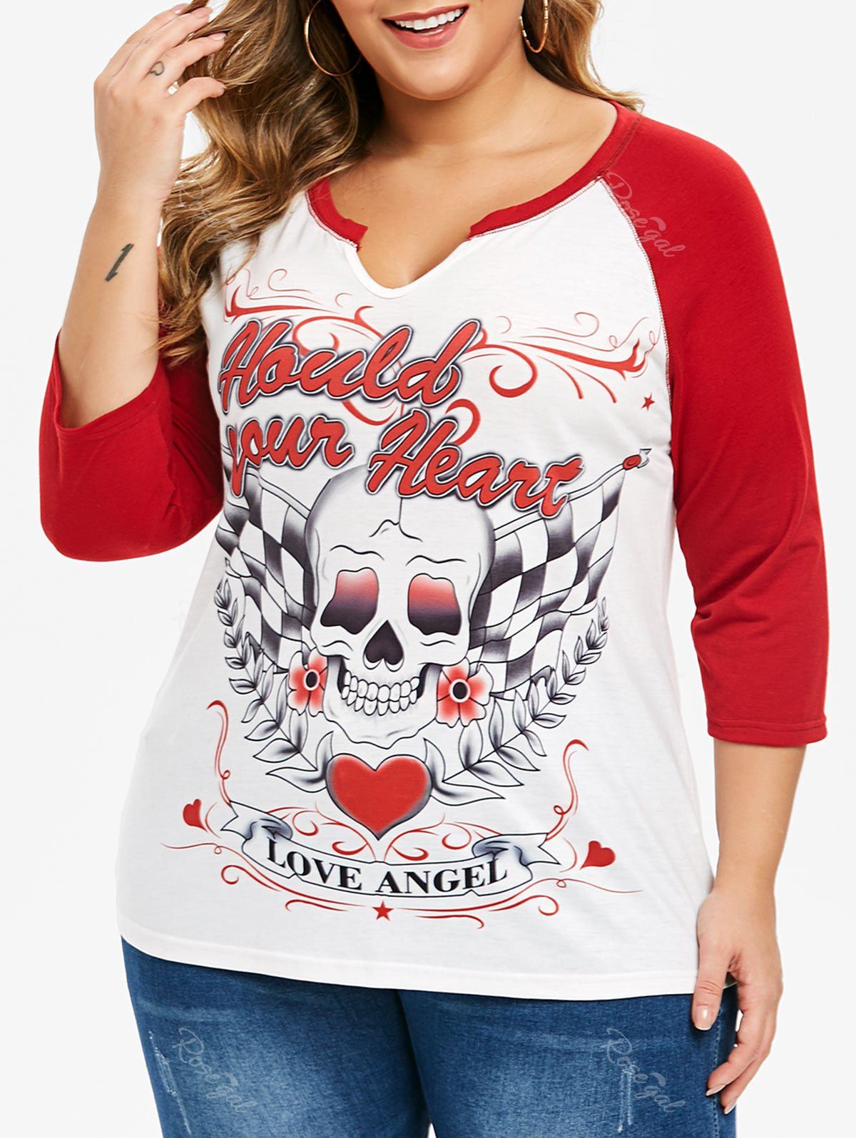 

Plus Size Skull Print Graphic Baseball T-shirt, Multi-a