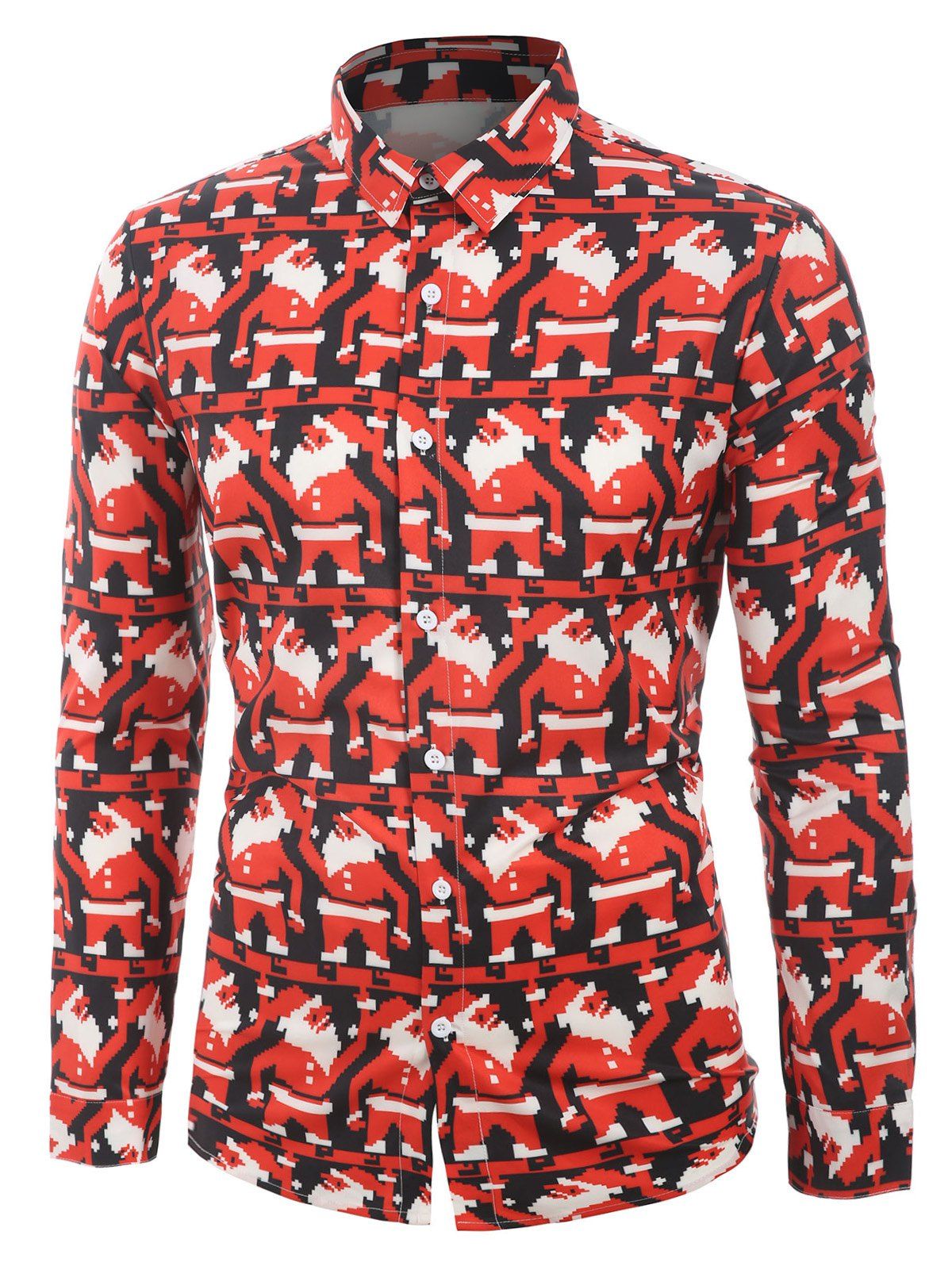 

Santa Claus Print Long Sleeves Shirt, Black