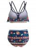 Ditsy Print Lattice Crisscross Flounce Bikini Swimsuit -  