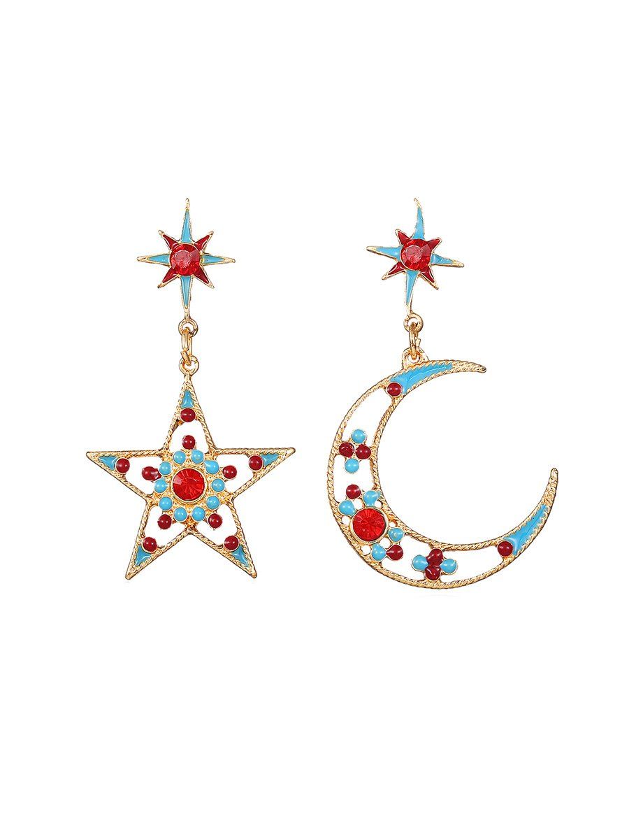 

Star Moon Hollow Rhinestone Drop Earrings, Multi-a