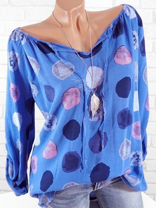 

Plus Size Printed Raglan Sleeve Peasant Blouse, Blue