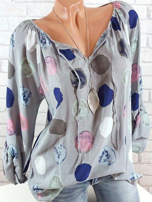 

Plus Size Printed Raglan Sleeve Peasant Blouse, Gray