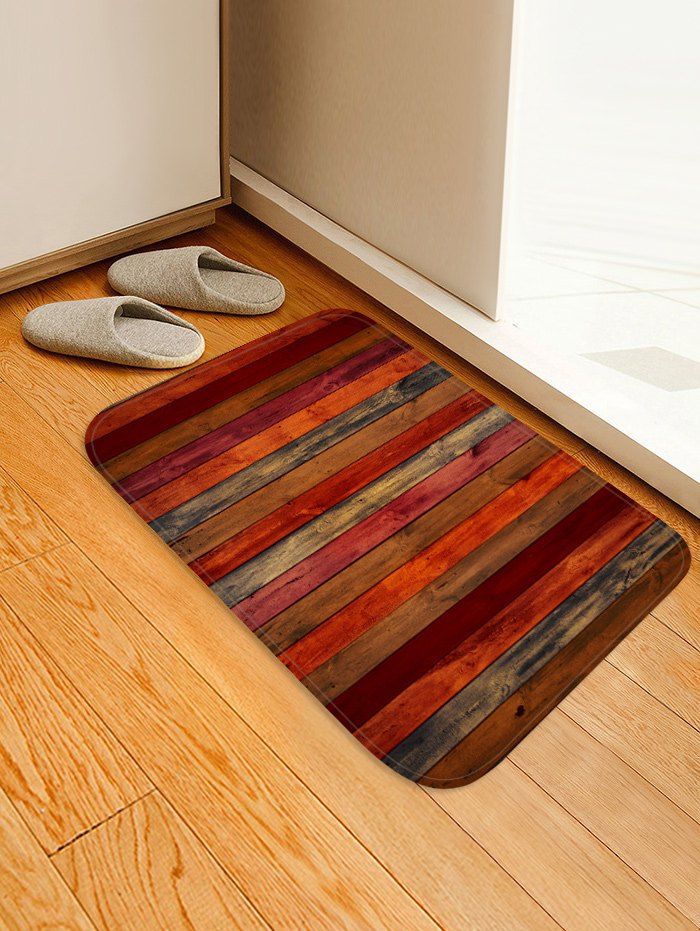 

Colored Wood Board Pattern Water Absorption Area Rug, Multi-b