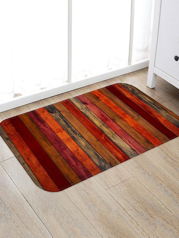 

Colored Wood Board Pattern Water Absorption Area Rug, Multi-b