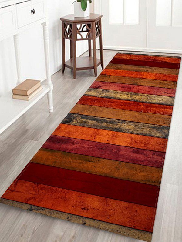 

Colored Wood Board Pattern Water Absorption Area Rug, Multi-b