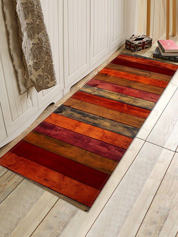 

Colored Wood Board Pattern Water Absorption Area Rug, Multi-b