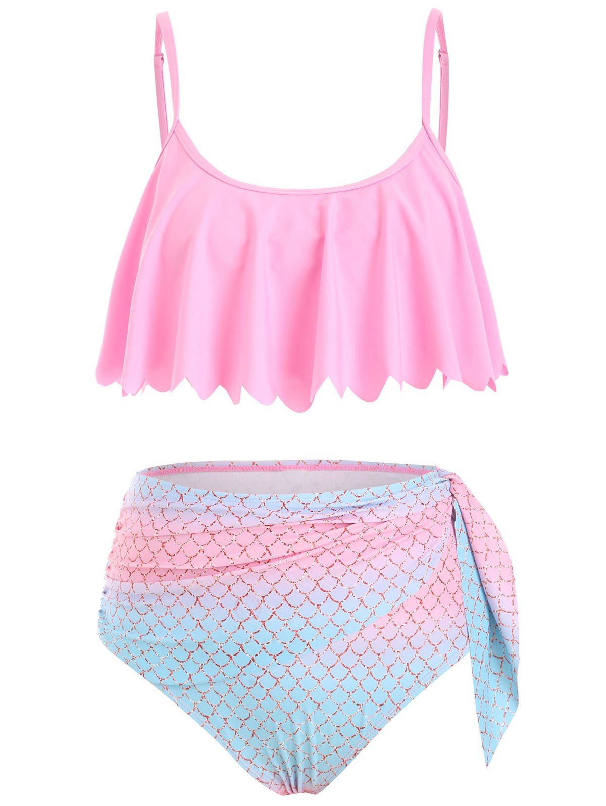 

Ombre Mermaid Tied Overlay Bikini Swimsuit, Light pink