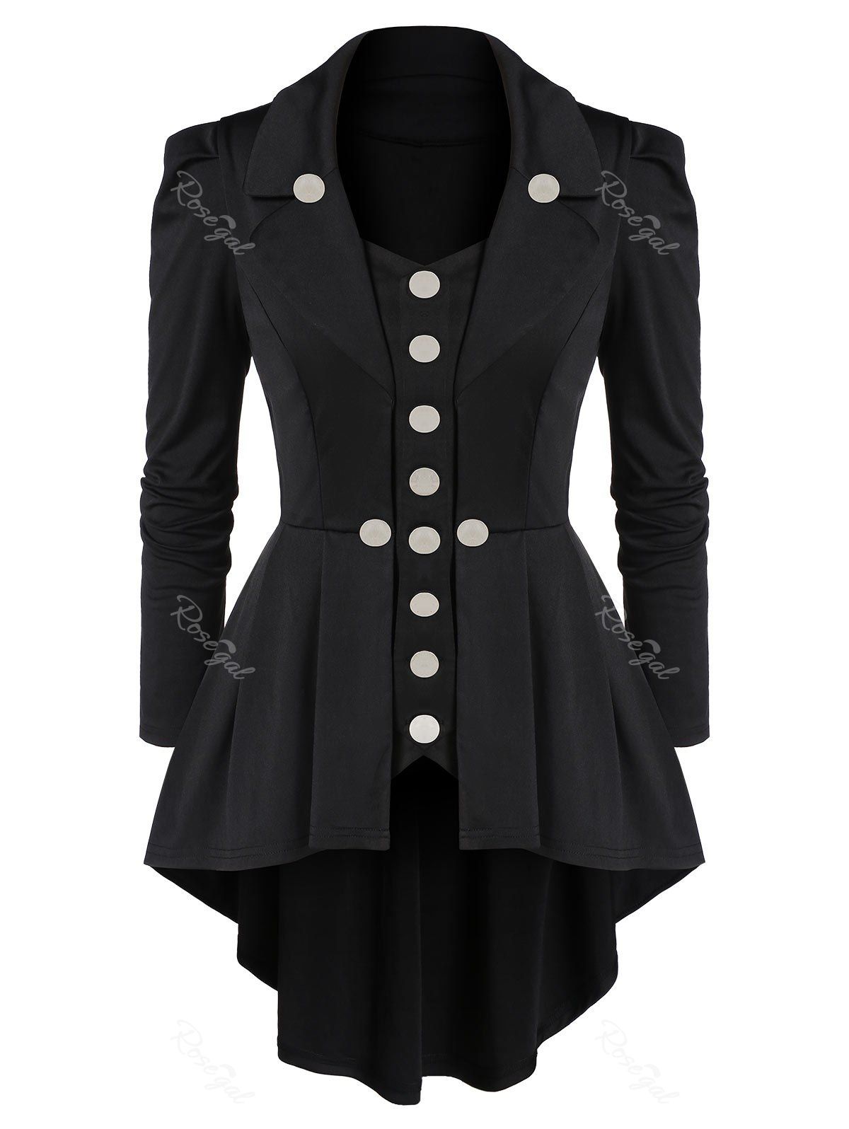 

Plus Size Button Tunic Lapel Coat, Black