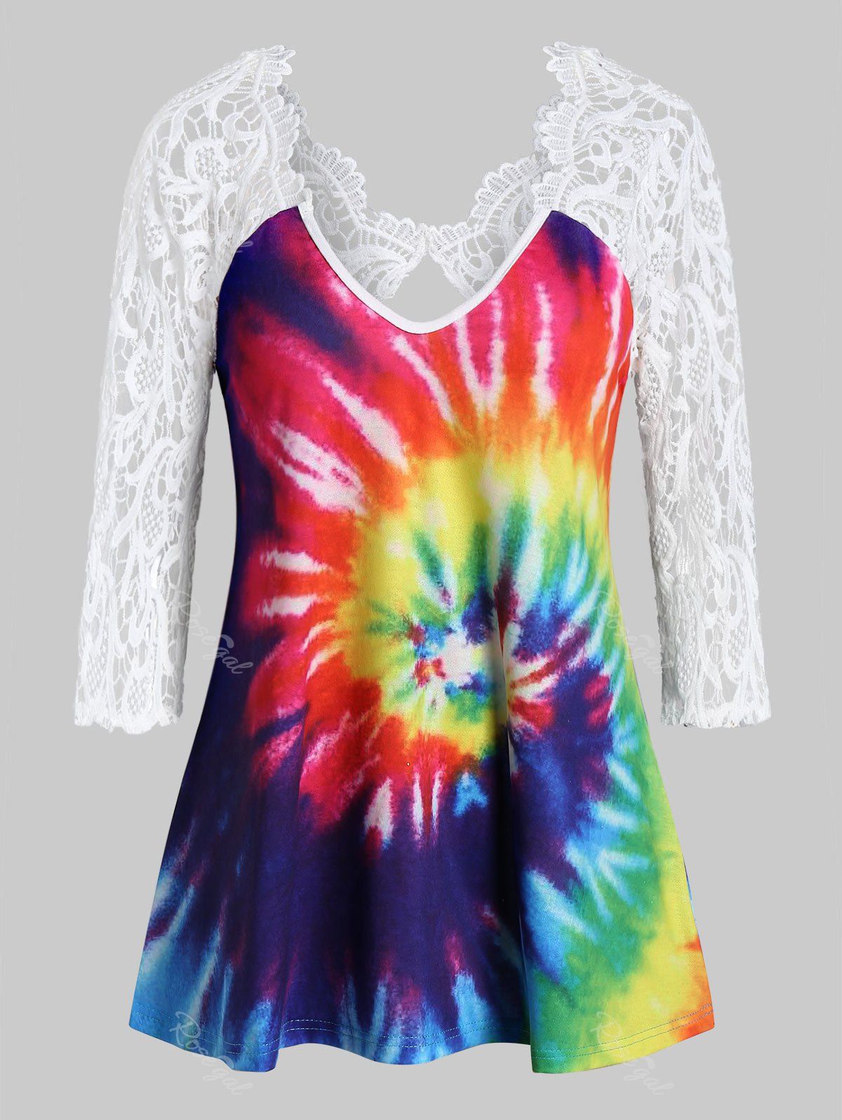 

Plus Size Lace Sleeve Cut Out Tie Dye Tee, Multi