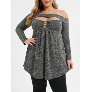 

Plus Size Cut Out Marled Off Shoulder T-shirt, Dark gray