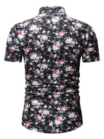 

Allover Tiny Flower Print Button Up Shirt, Black