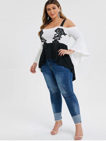 

Plus Size Lace Applique High Low Color Block Peplum T-shirt, Multi