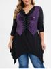 Plus Size Sequined Lace Up Handkerchief Cowl Neck Tee -  