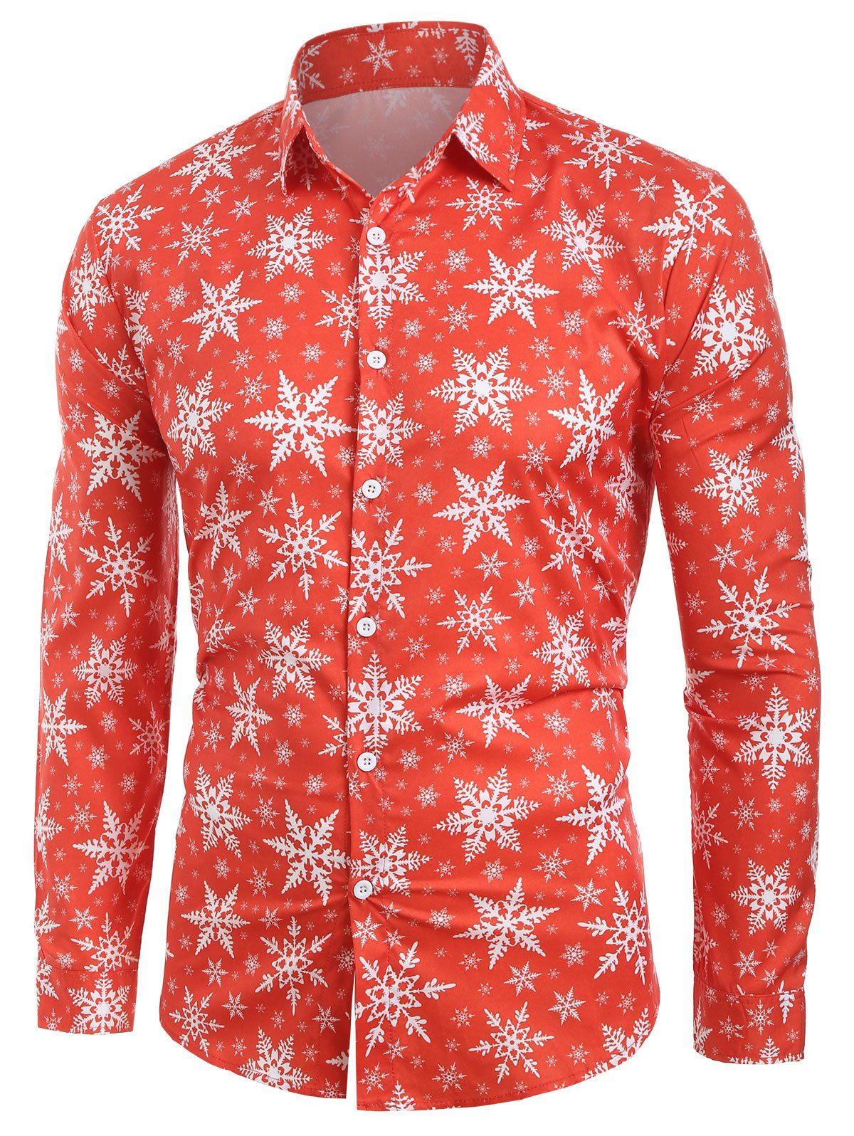 

Christmas Snowflake Print Button Up Shirt, Red