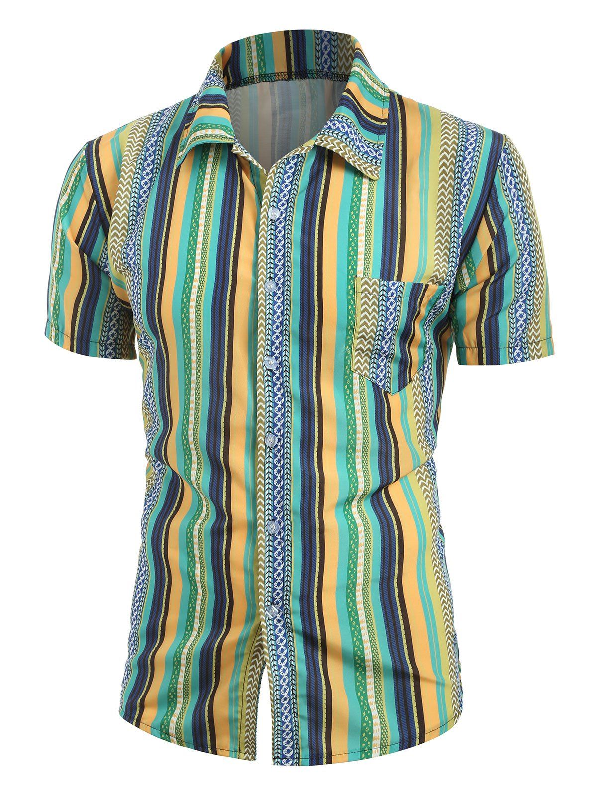 

Vintage Striped Pocket Button Up Shirt, Turquoise