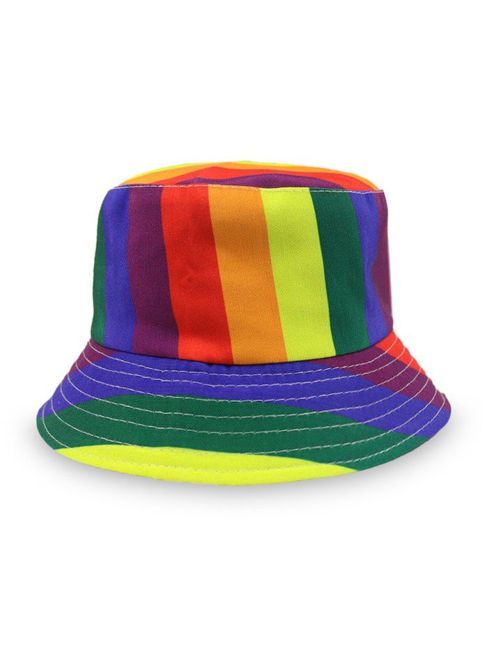 [57% OFF] Double Sides Rainbow Striped Geometric Bucket Hat | Rosegal