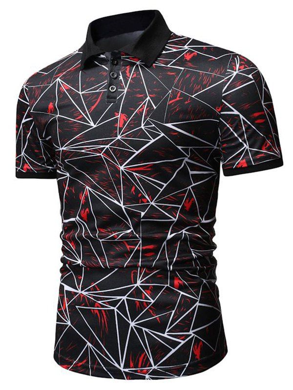 

Abstract Geometric Crystal Print Shirt Collar T Shirt, Red